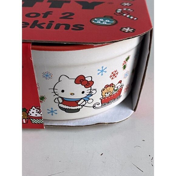 Set Of 2 Hello Kitty Ceramic RAMEKINS Souffle Dish Sleigh Christmas Holiday NEW - Picture 2 of 12
